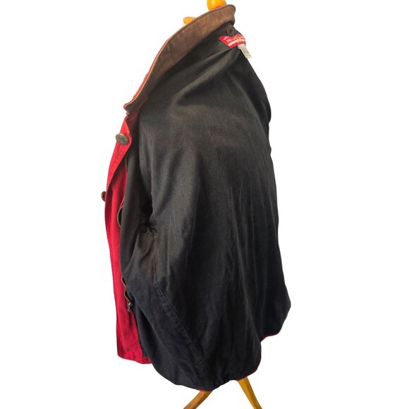 Marlboro Red Canvas Barn Coat Jacket Sz M Leather Detail Brass Buttons - Picture 13 of 13